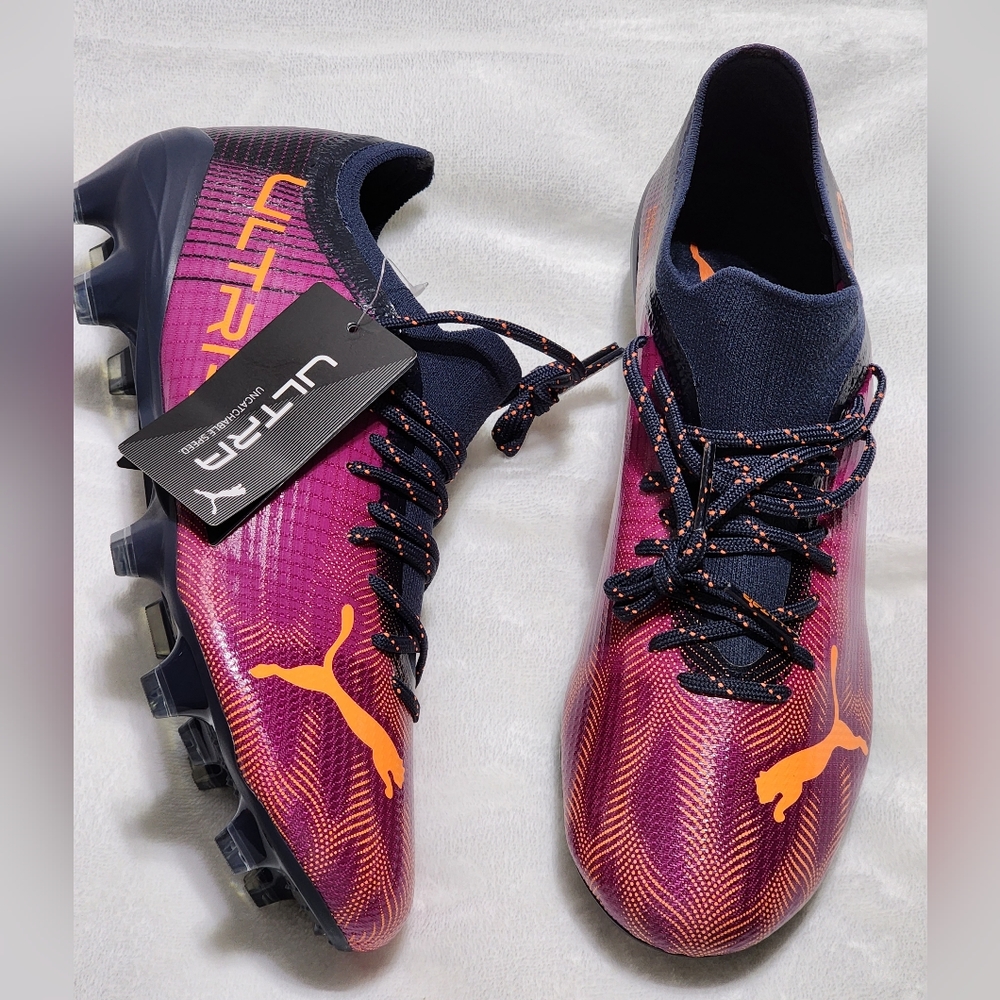 🔆Puma Ultra 2.4 FG/AG Soccer Cleats Orange/Purple/Navy Blue